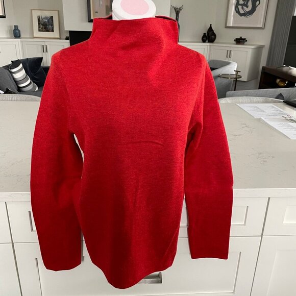 Eileen Fisher Funnel Neck LS Minimalist Merino Wool Blend Sweater Red Sz S - Picture 2 of 10